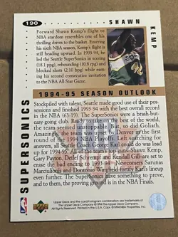 1994-95 UPPER DECK COLLECTOR'S CHOICE - SILVER SIGNATURE- SHAWN KEMP SONICS #190 - Image 2