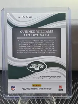 2023 Panini Immaculate Collection Quinnen Williams RPA /99 #PC-QWI New York Jets - Image 2
