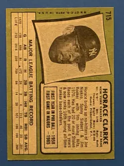 1971 Topps Horace Clarke #715 New York Yankees High Number - Image 2