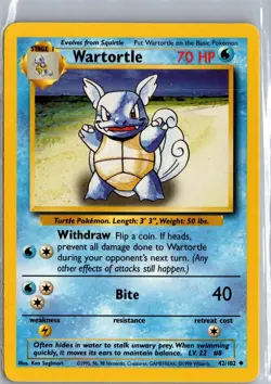 Wartortle 42/102 Uncommon Base Set Unlimited Pokemon Near Mint - Image 1