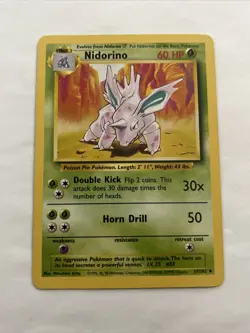 Pokemon Card Nidorino Base Set 37/102 Uncommon Unlimited NM Clean WOTC Vintage - Image 1