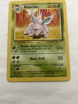 Pokemon Card Nidorino Base Set 37/102 Uncommon Unlimited NM Clean WOTC Vintage - Image 5