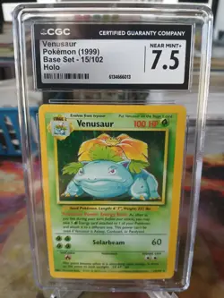 Venusaur 15/102 Holo Base Set Pokemon Unlimited CGC 7.5 Near Mint + - Image 1