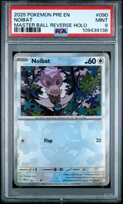 2025 POKEMON PRE EN-PRISMATIC EVOLUTIONS MASTER BALL REVERSE HOLO NOIBAT PSA 9 - Image 1