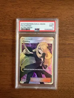 PSA 9 Cynthia 2018 Pokemon Sun & Moon Ultra Prism 148/156 - Image 1