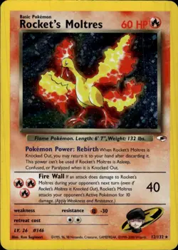 Pokemon Gym Heroes #012/132 Rocket's Moltres Holo Moderately played - Image 1