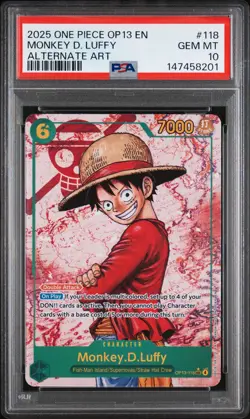 2025 ONE PIECE OP13-CARRYING ON HIS WILL ALTERNATE ART MONKEY D. LUFFY PSA 10 - Image 1