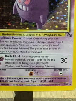 Pokemon Gengar Holographic Black Star Rare 5/62 1999 Fossil Wizards Of The Coast - Image 3