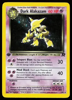 Dark Alakazam 1/82 1st Edition Holo Rare Team Rocket Pokemon Card - Image 1