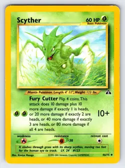 Scyther 46/75 2001 Neo Discovery Pokemon Card Vintage WOTC Nintendo Uncommon Mp - Image 1