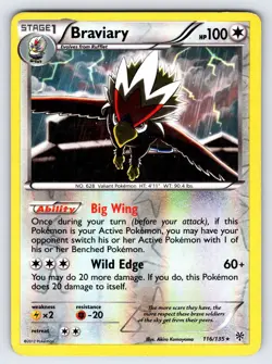 Braviary 116/135 2012 B&W Plasma Storm Pokemon Card TCG Reverse Holo Rare - Mp - Image 1