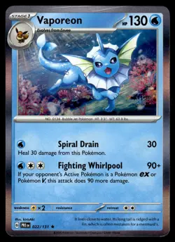 VAPOREON - 022/131 Rare Prismatic Evolutions Pokemon Holo NM - Image 1
