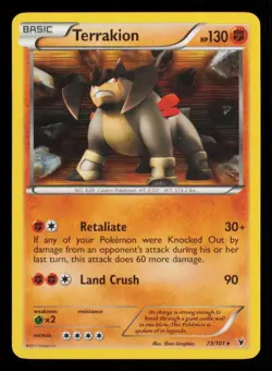 Pokemon Card Terrakion 73/101 Noble Victories Rare Holo Foil BW MP 2011 - Image 1