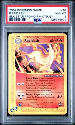 Pokemon Card Rapidash 51 Pokemon Center NY Stamp Black Star Promo PSA 8 NM-MT - Image 1