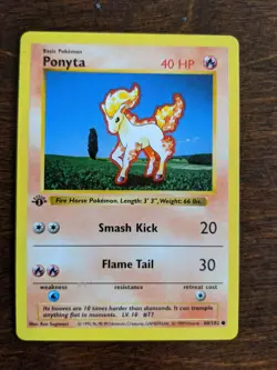 Ponyta 1st Edition Shadowless Pokemon Card Base Set 60/102 English NM - Image 1