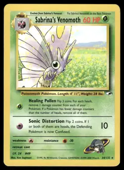 Pokemon Cards Sabrina's Venomoth 34/132 Unlimited Gym Heroes WOTC Rare NM - Image 1
