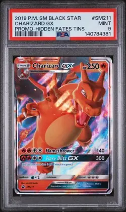 2019 POKEMON SM BLACK STAR PROMO HIDDEN FATES TINS #SM211 CHARIZARD GX PSA 9 - Image 1