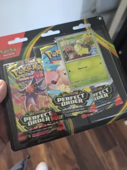 Pokemon TCG Perfect Order 3 Pack Blister Chikorita New Sealed - Image 1