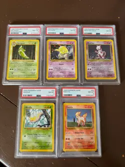 PSA 8 POKEMON BASE SET LOT (5) MEWTWO HOLO + SHADOWLESS METAPOD + DROWZEE WEEDLE - Image 1