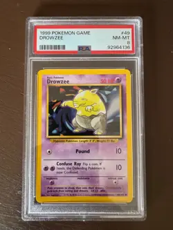 PSA 8 POKEMON BASE SET LOT (5) MEWTWO HOLO + SHADOWLESS METAPOD + DROWZEE WEEDLE - Image 3