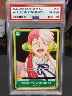 2024 One Piece ST16 EN P-058 Where The Wind Blows Promo PSA 10 GEM MINT - Image 1