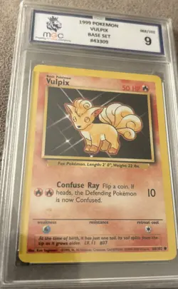 Vulpix 1st Edition 68/102 PSA 9 MINT Shadowless Base Set Pokemon WOTC 1999 - Image 1