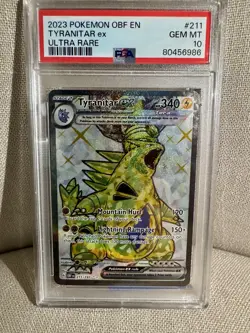 PSA 10 GEM MINT Tyranitar Ex Obsidian Flames Full Art Holo Pokemon 211/197 - Image 1