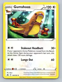 Pokemon Gumshoos Crown Zenith 118/159 Near Mint NM - Image 1