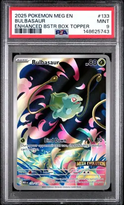 PSA 9 2025 POKEMON MEGA EVOLUTION 133 BULBASAUR ENHANCED BOX TOPPER PROMO - Image 1