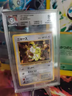 Pokemon Card Meowth Mauzi Team Rocket Gang Promo Glossy Japanese BGS Beckett 8 - Image 1