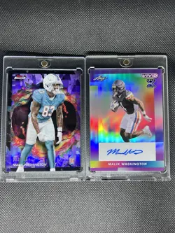 Malik Washington 2 Card Rookie Lot - Leaf Auto /2 - Topps Finest /125 Dolphins - Image 1