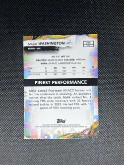 Malik Washington 2 Card Rookie Lot - Leaf Auto /2 - Topps Finest /125 Dolphins - Image 3