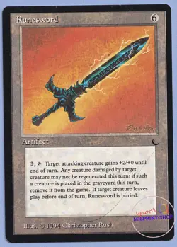 Runesword The Dark Hair Mtg MISPRINT. Line that looks like a hair in text box. - Image 1