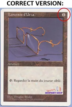 Glasses of Urza French Mtg MISPRINT. Wrong CC. 0 instead of 1. PLAYED/BENDED - Image 3