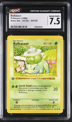 CGC 7.5 Bulbasaur 44/102 Base Set 1st Edition Shadowless Pokemon Card - Image 1