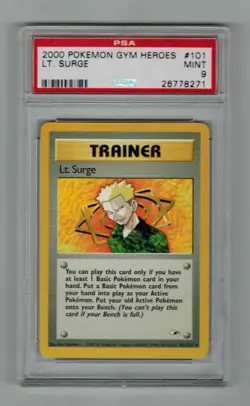 2000 POKEMON GYM HEROES : LT. SURGE - TRAINER - CARD # 101 - PSA 9 MINT - Image 1