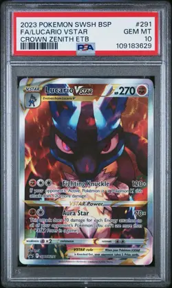Pokemon Lucario VSTAR Crown Zenith ETB Full Art Promo SWSH291 PSA 10 - Image 1