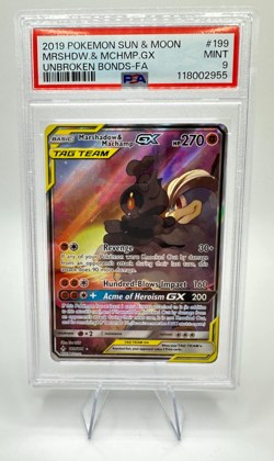 2019 Pokemon S&M Unbroken Bonds Marshadow & Machamp GX #199 | FA | PSA 9 MINT - Image 1