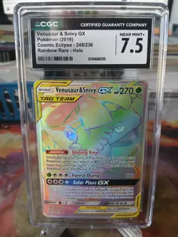 Venusaur & Snivy GX 249/236 Rainbow Rare Cosmic Eclipse Pokemon CGC 7.5 NM + - Image 1