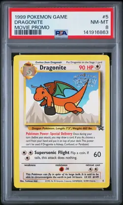 1999 POKEMON GAME MOVIE PROMO #5 DRAGONITE PSA 8 - Image 1