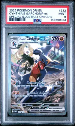 Pokemon Destined Rivals Cynthia's Garchomp EX SIR Full Art #232 PSA 9 MINT - Image 1