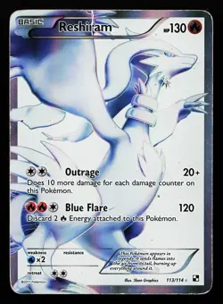 Reshiram 113/114 Holo Full Art Black and White Pokemon Card - Image 1