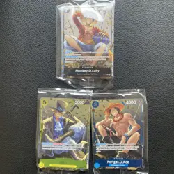 One Piece Card Game TS02 Tin Promo Bundle P073 P074 P075 Luffy Sabo Ace SEALED - Image 1