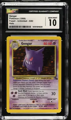 Pokemon Card CGC 10 Gengar Holo Fossil 5/62 - Image 1