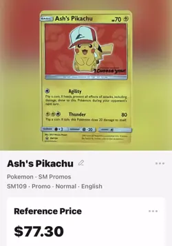 Ash’s Pikachu Card For Pokemon TCG NEAR MINT Grade 9 RARE COLLECTIBLE - Image 1