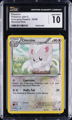 2011 POKEMON EMERGING POWERS REVERSE HOLO #85/98 CINCCINO CGC 10 GEM MINT - Image 1