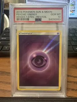 2019 POKEMON SUN & MOON HIDDEN FATES PSYCHIC ENERGY-REVERSE FOIL PSA 10 Gem Mint - Image 1