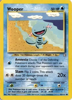 Wooper 082/111 Neo Genesis Pokemon Card TCG - Image 1