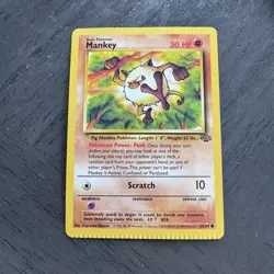 Pokemon TCG Mankey Jungle Card 55/64 Unlimited Common Crimp Error CRIMPED - Image 1