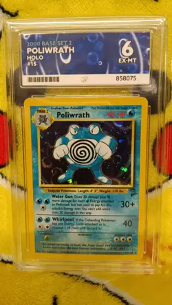 Pokemon Base Set 2 1999-2000 Poliwrath Holo 15/130 Ace Graded 6 EX-MT - Image 1